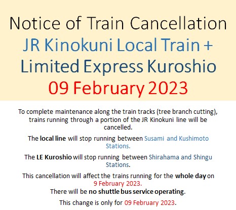 09 February 2023 Scheduled Train Cancellation